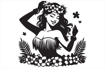 Fototapeta premium Beautiful Hawaiian young woman dancing of silhouette vector design