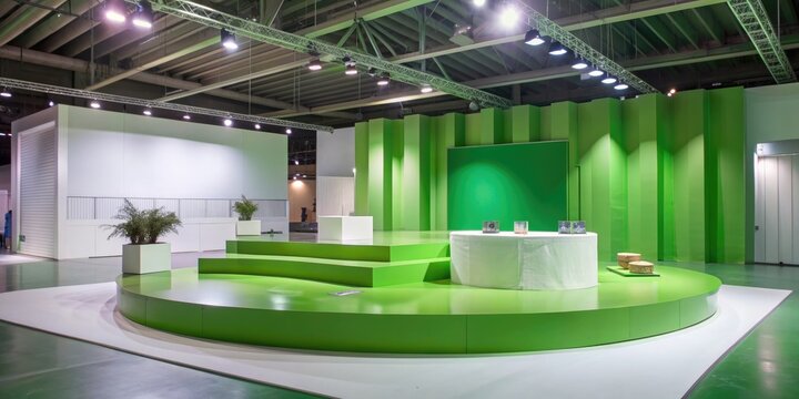 Minimal green podium stage with tone on tone product display background showcasing various items for exhibition