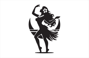 Beautiful Hawaiian young woman dancing of silhouette vector design