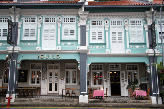 Vintage style southeast asia building on Keong Saik Road, Singapore