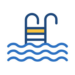 Swimming pool icon, blue and yellow, pool ladder with water illustration