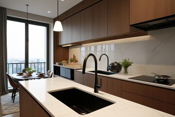 Fototapeta premium Chic Ceramic Kitchen Sink for Modern Apartment Interiors