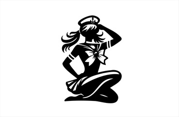 Fototapeta premium sailorwoman model girl illustration of black shape silhouette vector design