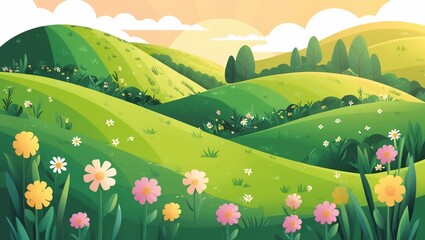 Fototapeta premium landscape with grass and flowers