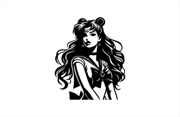 Naklejka premium sailorwoman model girl illustration of black shape silhouette vector design