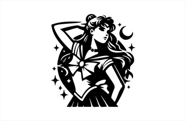Fototapeta premium sailorwoman model girl illustration of black shape silhouette vector design