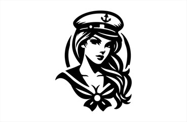  sailorwoman model girl illustration of black shape silhouette vector design