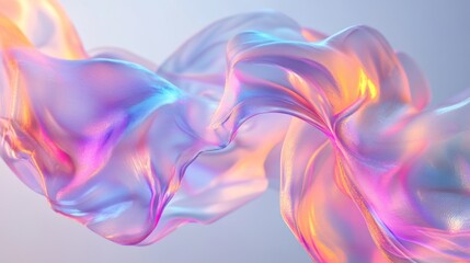 Fototapeta premium The sculpture is a captivating holographic creation, with iridescent hues and organic shapes that float in the air, rendered in Cinema 4D with soft, reflective lighting