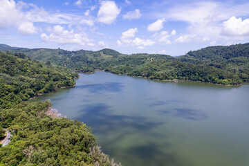 Fototapeta premium Top view Lake or pond nature environment