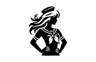 Fototapeta premium sailorwoman model girl illustration of black shape silhouette vector design
