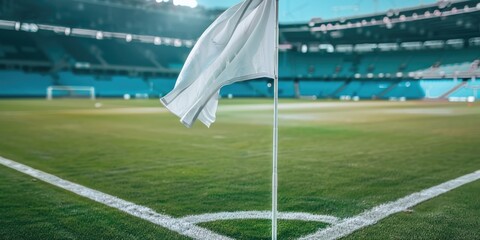 Empty area on the white corner flag in a soccer venue for logo or brand advertising, emphasizing sports marketing.