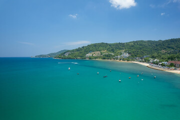 High angle view Beautiful Seashore in summer high season at Phuket island Thailand