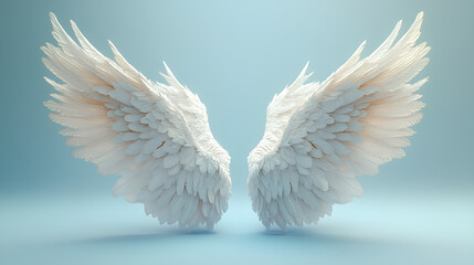 Fototapeta premium white angel wings realistic 3d on light blue background