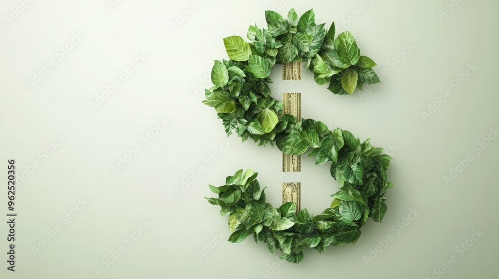 Wall mural Green leaves form the shape of a dollar sign.