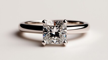 Elegant diamond ring featuring a sparkling princess-cut diamond on a polished band, perfect for engagements or special occasions.