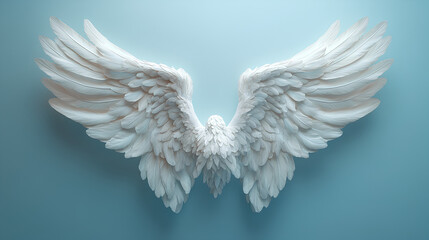 Fototapeta premium white angel wings realistic 3d on light blue background