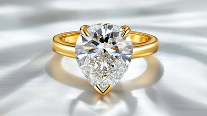Exquisite gold ring featuring a sparkling pear-shaped diamond, perfect for engagements or special occasions.