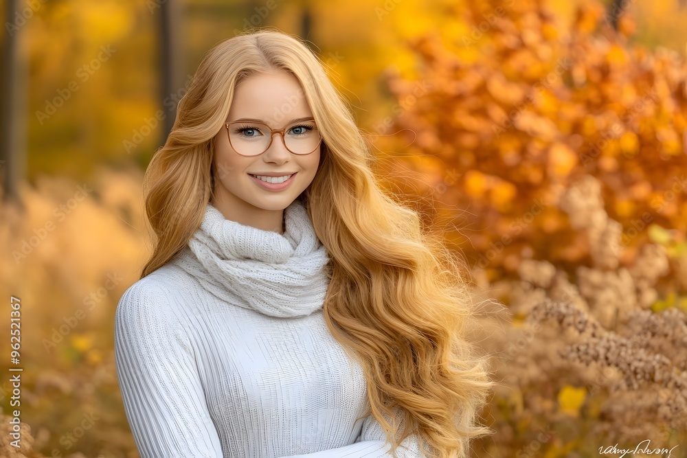 Wall mural Beautiful Blonde Woman in Autumn Forest