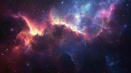 Obraz premium A colorful nebula with swirling clouds of gas and dust against a background of twinkling stars.