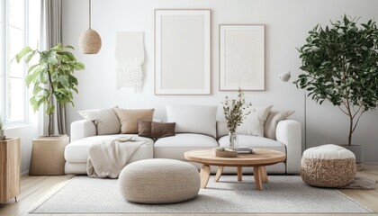 Fototapeta premium Minimalist Living Room Decor with Neutral Colors and Natural Elements