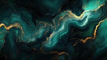 Obraz premium Abstract swirling green and gold liquid marble texture background.
