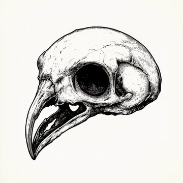 recommend clip art: Black and white Vintage engraved art of a quail skull, isolated on white background, ink sketch illustration, simple vector art design, highly detailed line art, high contrasty 