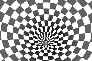 Hypnotic wormhole tunnel optical illusion with black and white abstract.