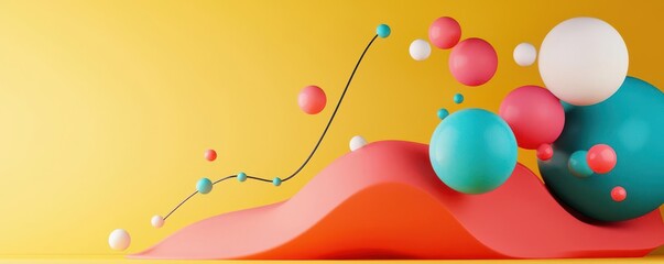 Regression analysis, graph with lines and data points in motion, 3D illustration