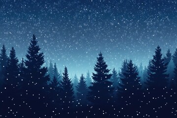 Fototapeta premium Christmas Background,Winter Night sky dark blue with starry,snowy in woodland landscape with firs,coniferous forest pine and falling snow,Vector Banner for Xmas, with generative ai