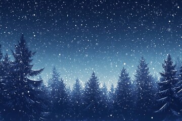 Christmas Background,Winter Night sky dark blue with starry,snowy in woodland landscape with firs,coniferous forest pine and falling snow,Vector Banner for Xmas, with generative ai