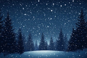 Fototapeta premium Christmas Background,Winter Night sky dark blue with starry,snowy in woodland landscape with firs,coniferous forest pine and falling snow,Vector Banner for Xmas, with generative ai