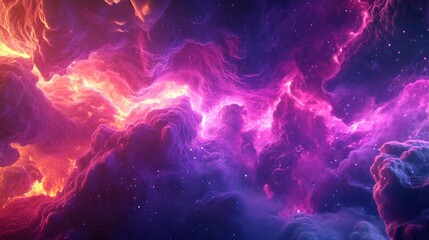 Abstract Cosmic Landscape with Pink and Orange Nebulae