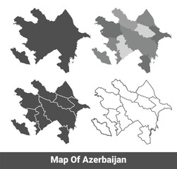 Collection of Azerbaijan country grey political maps set with border outline vector illustration