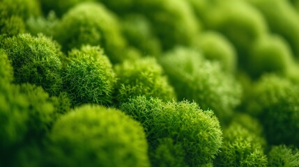A detailed close-up of lush green moss clusters, showcasing their rich textures and vibrant color. The image captures the natural beauty of these plants, making it ideal for nature-themed and