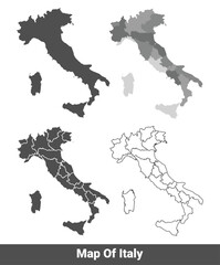 Collection of Italy country grey political maps set with border outline vector illustration