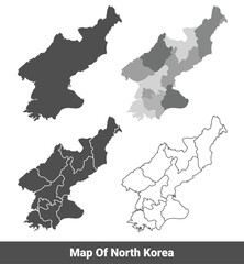 Collection of North Korea country grey political maps set with border outline vector illustration