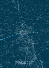 Preston, United Kingdom artistic blueprint map poster