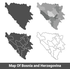 Obraz premium Collection of Bosnia country grey political maps set with border outline vector illustration