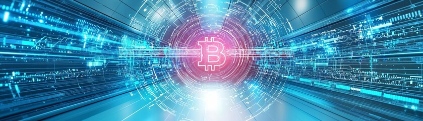 Fototapeta premium A futuristic vault filled with cryptocurrency symbols, representing the secure storage of digital riches and luxury
