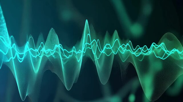 Abstract Digital Wave: A mesmerizing abstract digital wave of glowing turquoise lines dances across a deep blue background. This captivating image evokes a sense of movement, energy, and the boundless