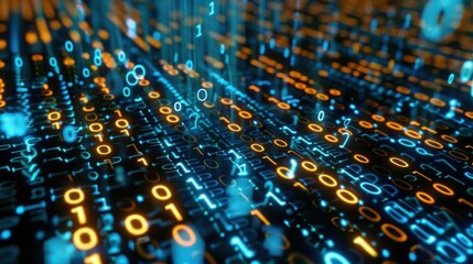 Digital transformation concept featuring system engineering, binary code, and programming, highlighting the shift towards advanced technological systems and innovation.