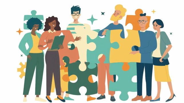 A diverse group of young and senior adults collaborating on a team assignment during a workforce training program to enhance employee and job applicant skills