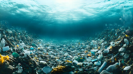 Obraz premium Ocean Floor Covered in Plastic Pollution - A Drowned World of Waste