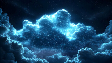 Fototapeta premium Glowing Cloud Network with Stars and Connecting Lines in a Night Sky Abstract Background Animation