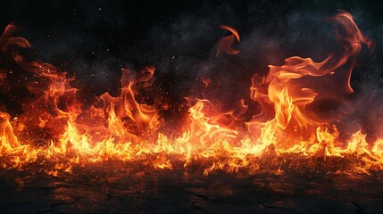 Fiery Inferno with Smoke and Embers on a Dark Background