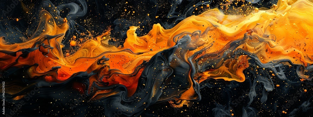 Wall mural Abstract Swirls of Orange, Black, and Gold Paint