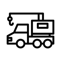 Crane truck, labor and constructions line icon set vector