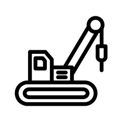 Drilling excavator, labor and constructions line icon set vector