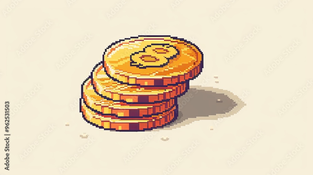 Wall mural pixelated stack of gold coins with dollar sign