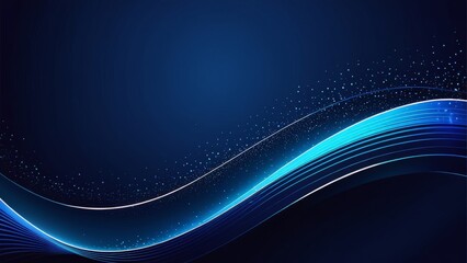 Abstract blue and white wavy lines on a dark blue background with glowing highlights.